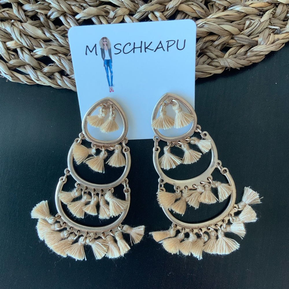 SMALL TAN TASSELS DROP EARNINGS (A16)